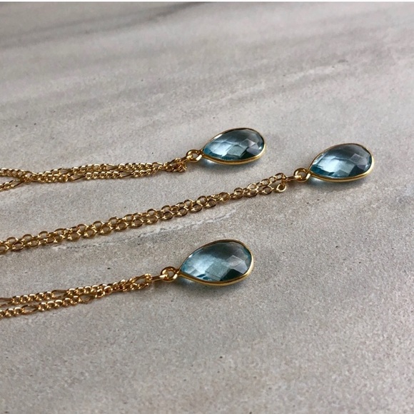 Blue Topaz 22k Gold Teardrop Necklace - Picture 6 of 7